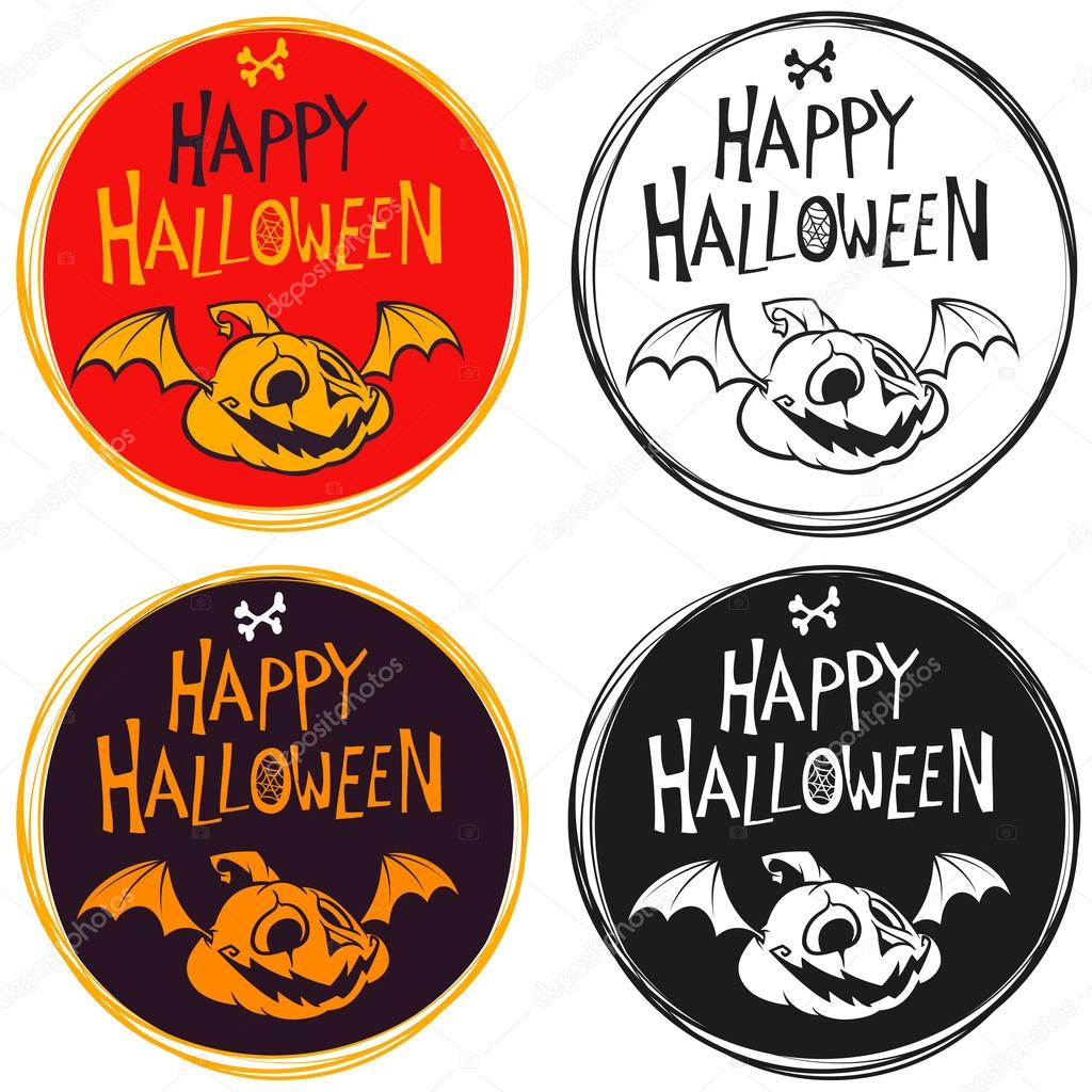 Download Set of 4 Halloween vector round stickers with pumpkin head ...