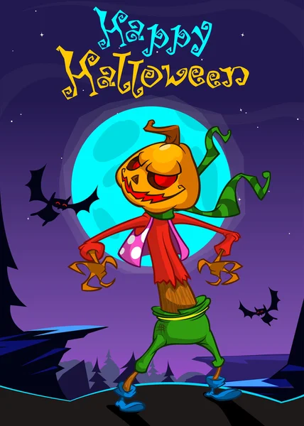 Halloween scary pumpkin head scarecrow. Vector banner for Halloween party — Stock Vector