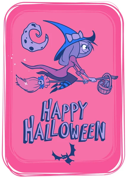 Ведьма летит на своей метле изолированной. Векторная иллюстрация для постера на Хэллоуин или приглашения на вечеринку — стоковый вектор