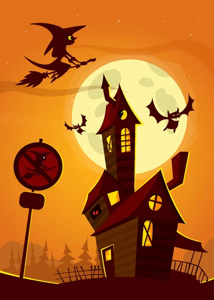 Maison hantée sur fond de nuit avec une pleine lune derrière - Illustration vectorielle Halloween — Image vectorielle