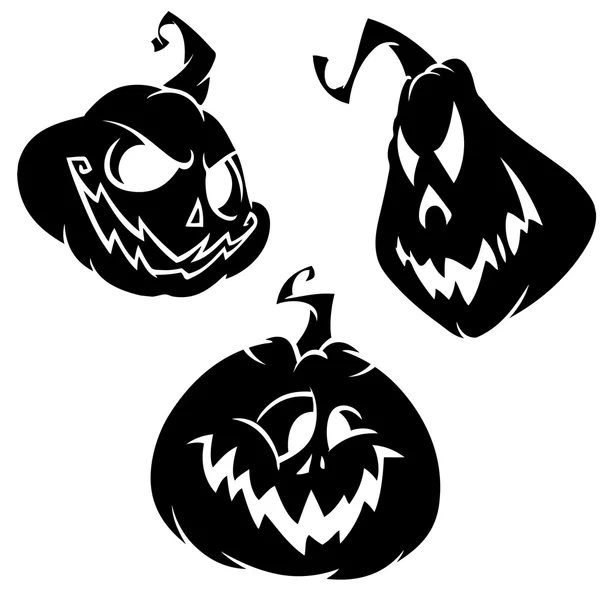 Vector set van enge Halloween pompoen hoofd met verschillende uitdrukkingen. Witte omtrek op witte geïsoleerde achtergrond — Stockvector