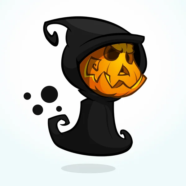 Kreskówka ponura Reaper z dyni twarz na białym tle. Halloween wektor ilustracja zły dyni głowy — Wektor stockowy