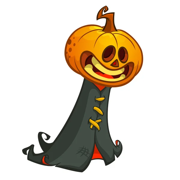 Halloween pumpkin head ghost in black hood. Vector illustration isolated on white — Stock Vector