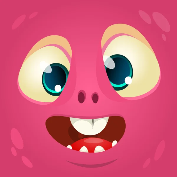 Cartoon monster face. Vector Halloween pink monster avatar — Stock Vector