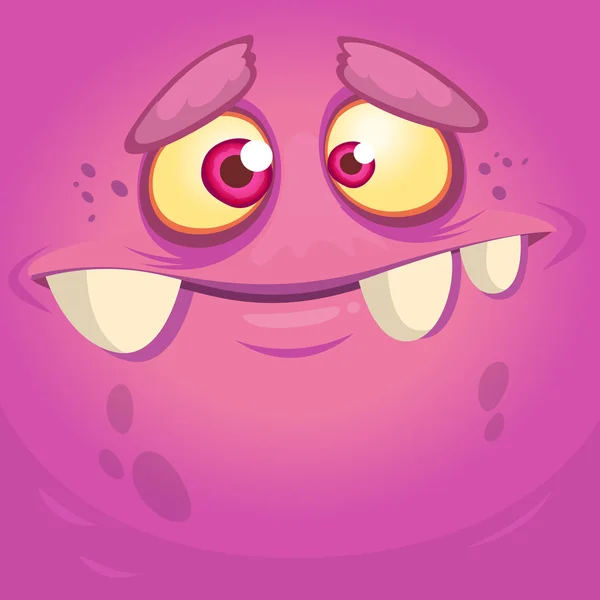 Cara de monstruo de dibujos animados. Vector Halloween monstruo rosa avatar — Vector de stock