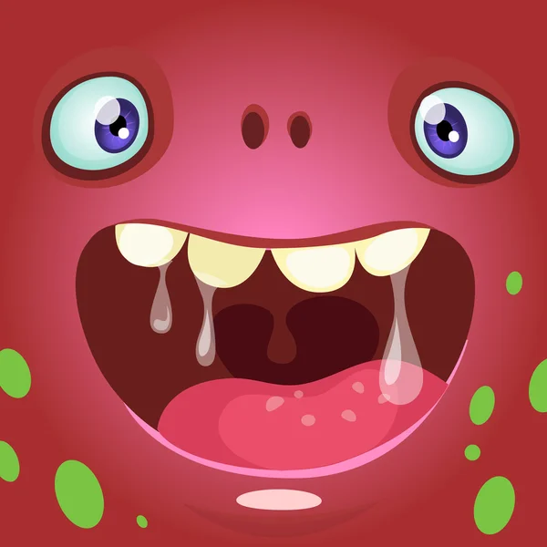 Cara de monstro dos desenhos animados. Vector Halloween avatar monstro vermelho com grande sorriso — Vetor de Stock