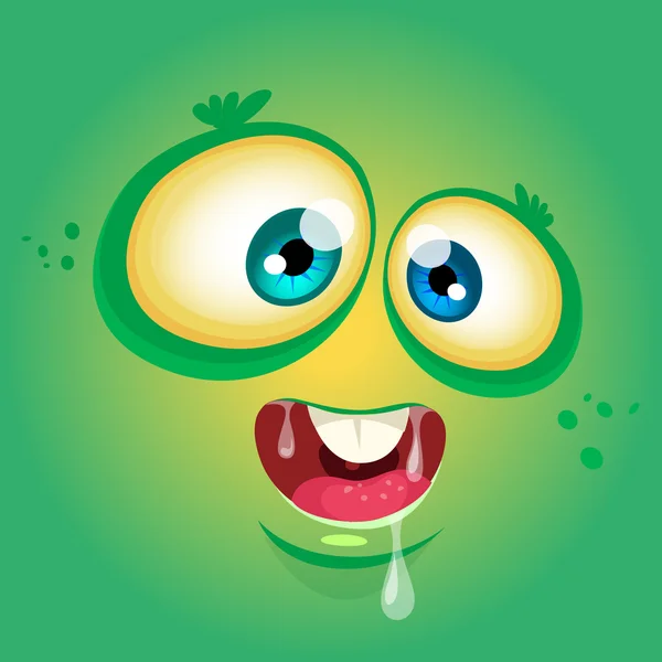 Kreslená obluda tvář. Vektorová zelená zrůda avatar s širokým úsměvem — Stockový vektor