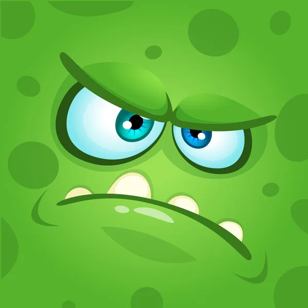 Zeichentrickmonster-Gesicht. Vektor halloween green mad angry monster — Stockvektor