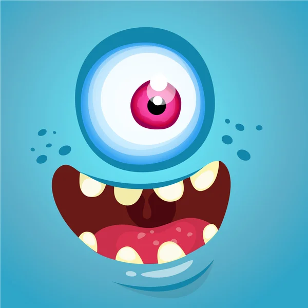 Cara de monstruo de dibujos animados. Vector Halloween monstruo azul con un ojo — Vector de stock