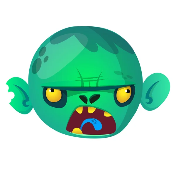 Zombie Head Personaje de dibujos animados. Halloween vector zombie cabeza icono — Vector de stock