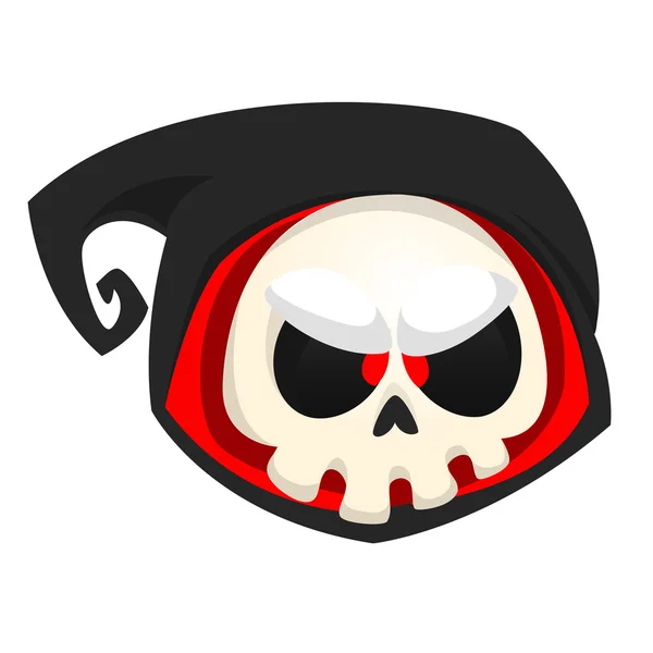 Icono de cabeza de muerte de dibujos animados. Icono vectorial de Halloween de la mascota del cráneo de la muerte aislado sobre fondo blanco. Parca. — Vector de stock