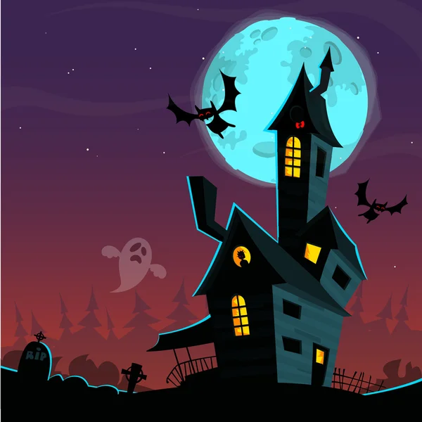 Eng oud spookhuis. Halloween card poster. Vector illustratie — Stockvector