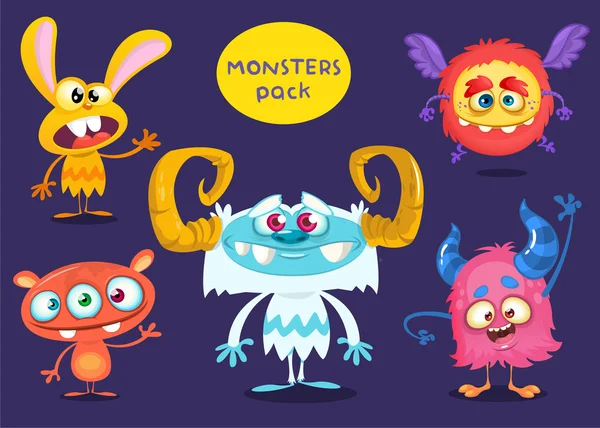 Monstruos de dibujos animados. Conjunto vectorial de monstruos de dibujos animados aislados — Vector de stock