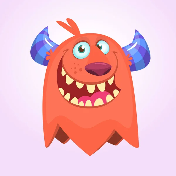 Gelukkig Koele Cartoon Vet Monster Rood Gehoornde Vector Monster Karakter — Stockvector