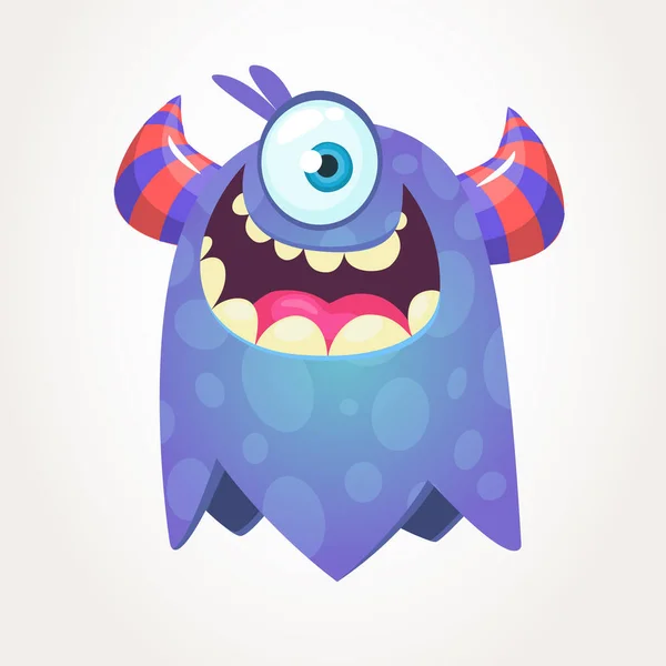 Cute Cartoon Monster Horns One Eye Smiling Monster Emotion Big — Stock Vector