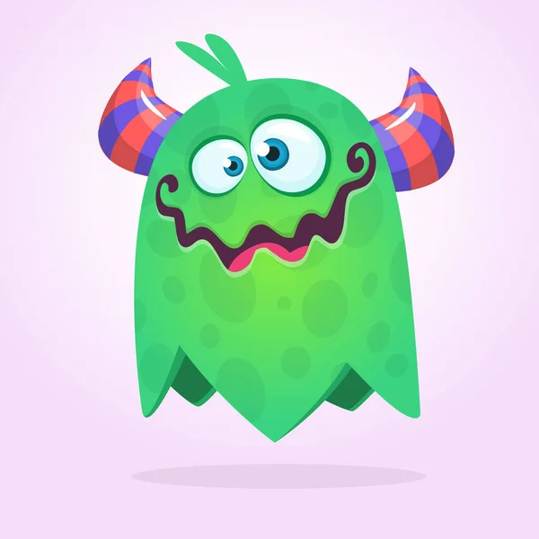 Groen Schattig Tekenfilmmonster Groen Vector Buitenaards Karakter Halloween Ontwerp — Stockvector