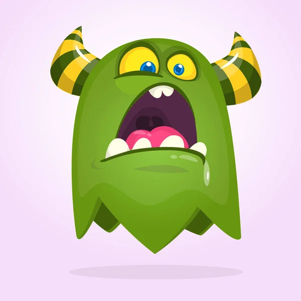 Boos Grappig Tekenfilmmonster Vector Halloween Groen Monster Grote Set Van — Stockvector