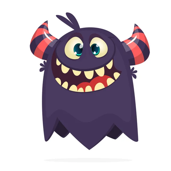 Boos Tekenfilmmonster Halloween Vector Zwart Gehoornde Monster — Stockvector