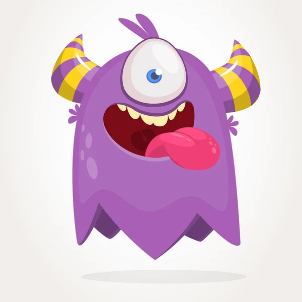Angry Purple Cartoon Monster Horns Three Eyes Big Collection Cute Stock