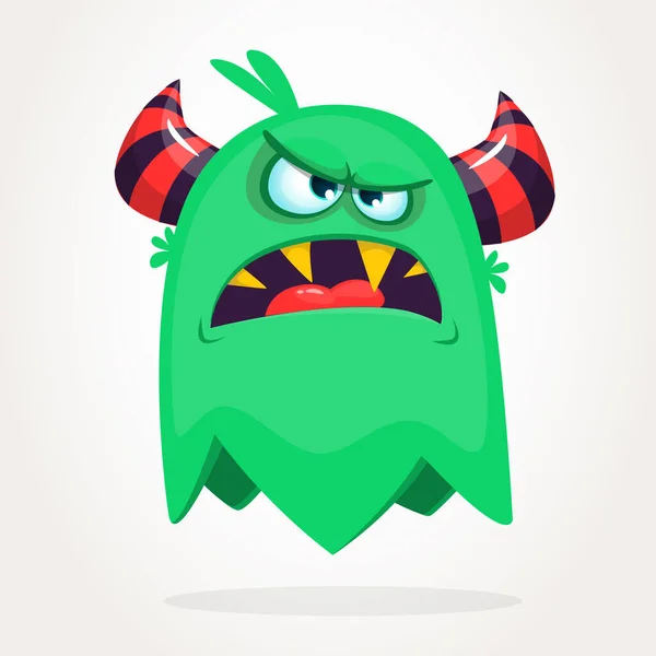 Monstro Verde Dos Desenhos Animados Irritado Gritando Gritar Expressão Monstro —  Vetores de Stock
