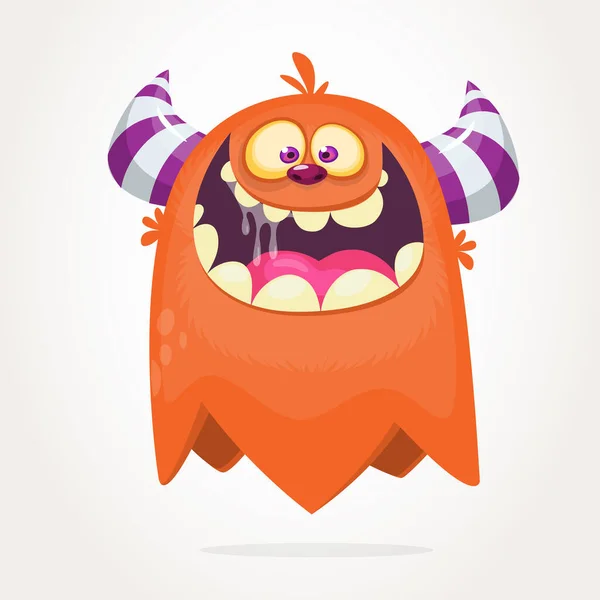 Szczęśliwego Pomarańczowego Potwora Kreskówki Wektor Halloween Ilustracja Podekscytowany Potwór Duży — Wektor stockowy