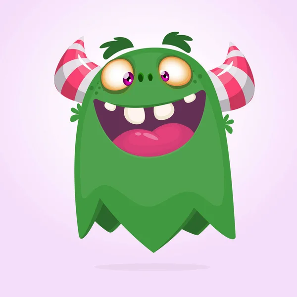 Happy Cartoon Green Monster Halloween Vector Illustration Excited Monster Big — Stock Vector