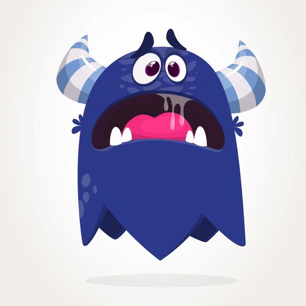 Cartoon Blauw Monster Monster Trol Illustratie Met Verrassende Expressie Schokkend — Stockvector