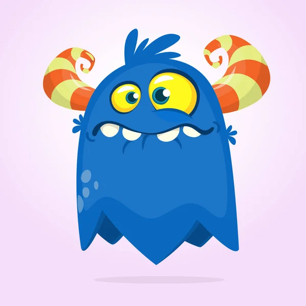 Glückliches Niedliches Cartoon Monster Halloween Vektor Blau Und Gehörnte Monster — Stockvektor