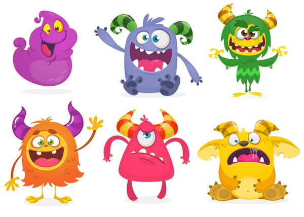 Leuke Tekenfilmmonsters Vector Set Van Cartoon Monsters Geest Goblin Bigfoot — Stockvector