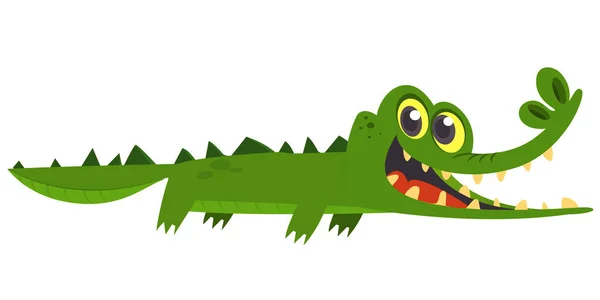 Divertente Verde Coccodrillo Cartone Animato Nuoto Illustrazione Vettoriale Libri Bambini — Vettoriale Stock