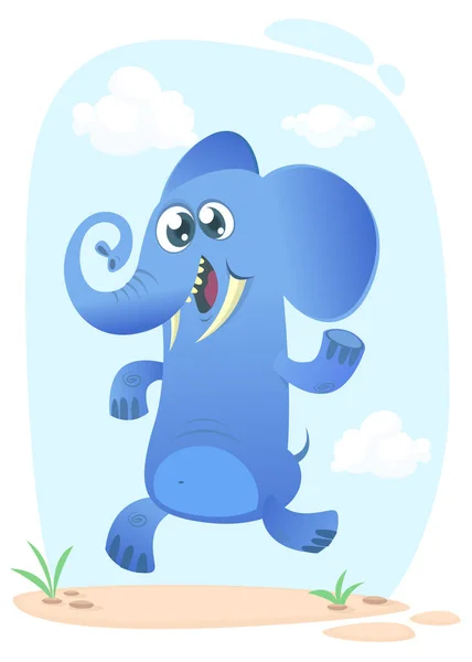 Cartoon Funny Elephant Dancing Excited Vector Illustration Isolated — Stock Vector