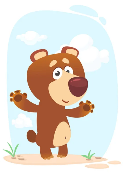 Happy Cartoon Brown Bear Illustration Isolated White Background — Stock Vector