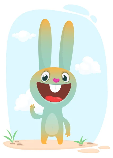 Happy Bunny Cartoon Easter Vector Illustration Isolated Meadow Background — Stock Vector