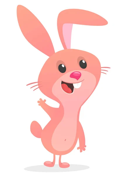 Cartoon Pink Bunny Konijn Zwaaiende Hand Vector Illustratie Geïsoleerd — Stockvector
