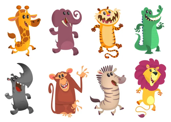 Dibujos Animados Animales Salvajes Tropicales Conjunto Ilustraciones Vectoriales Animales Africanos — Vector de stock