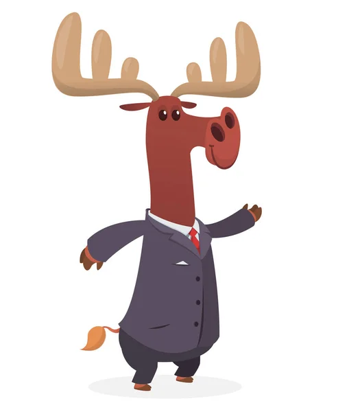Cartoon Funny Smiling Moose Wearing Toxedo Business Suit Vector Illustration — 스톡 벡터