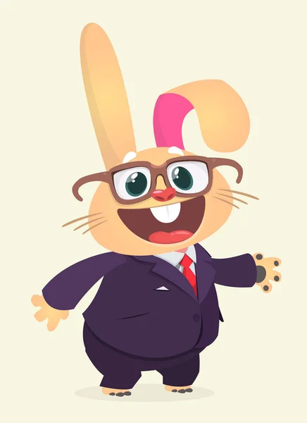 Cartoon Funny Smiling Bunny Rabbit Wearing Tuxedo Business Suit Vector — Stock Vector