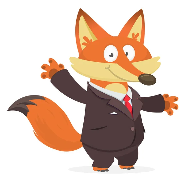 Cartoon Funny Fox Wearing Toxedo Business Suit Vector Illustration Isolated — 스톡 벡터