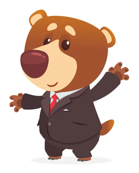 Cartoon Funny Grizzly Bear Wearing Toxedo Business Suit Izolovaná Vektorová — Stockový vektor