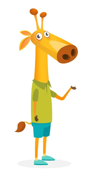 Tecknad Rolig Och Glad Giraff Bär Moderna Tjusiga Stil Kläder — Stock vektor