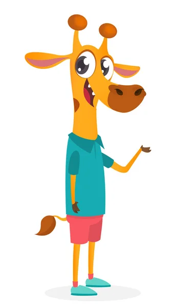Kreskówka Zabawna Szczęśliwa Żyrafa Nowoczesnym Fantazyjnym Stylu Ubrania Ilustracja Wektora — Wektor stockowy