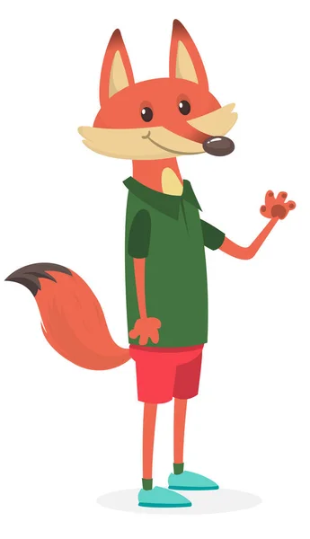 Γελοιογραφία Αστεία Και Ευτυχισμένη Αλεπού Φορώντας Μοντέρνα Φανταχτερά Ρούχα Στυλ — Διανυσματικό Αρχείο