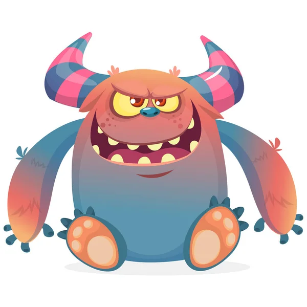 Happy Cartoon Monster Vector Halloween Blue Furry Monster — Stock Vector