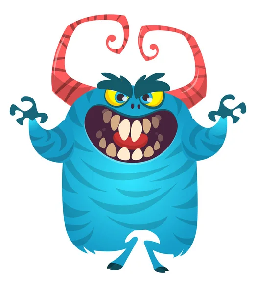 Gelukkig Tekenfilmmonster Vector Halloween Blauw Harig Monster — Stockvector