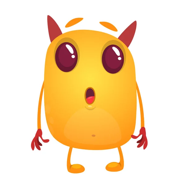 Monstruo Naranja Diminuto Lindo Sorprendido Personaje Dibujos Animados — Vector de stock