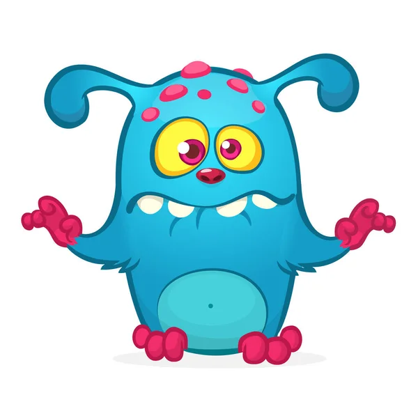 Glückliches Zeichentrickmonster Vector Halloween Blaues Pelziges Monster — Stockvektor