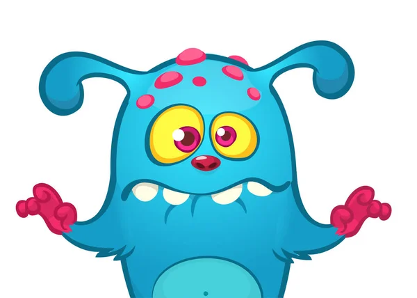 Happy Cartoon Monster Alien Vector Halloween Blue Furry Monster — Stock Vector