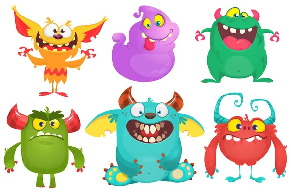 Coleção Desenhos Animados Monstros Conjunto Vetorial Monstros Desenhos Animados Isolados — Vetor de Stock