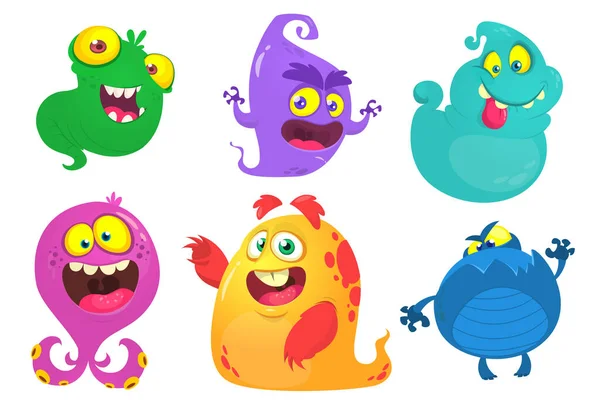 Cartoon Monsters Vektorová Sada Kreslených Monster Izolovaných Design Pro Potisk — Stockový vektor