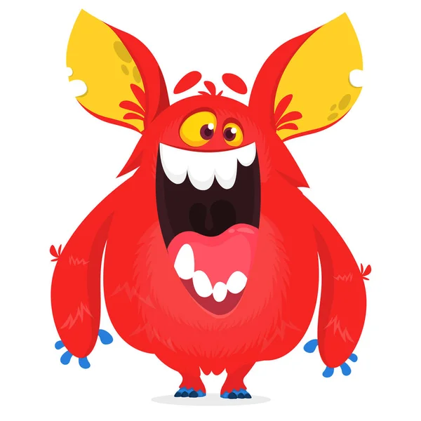 Cartoon Red Monster Character Big Ears Monster Troll Illustration Surprised — Stock Vector